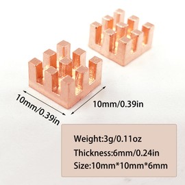 Haojiaho 2pcs Pure Copper Heat Sink 10x10x6mm Heatsink with Thermal Pads Heatsink for CPU IC Chip PCB Precision Equipment Cooling