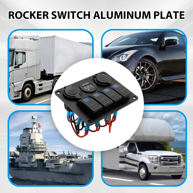 Vkinman 4 Gang Rocker Switch Panel with Dual USB Charger,