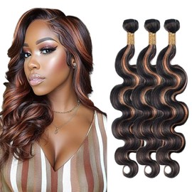 BilltiiWW Brown With Highlights Bundles P1B30 Body Wave Human Hair Bundles Two Tone Black and Brown Brazilian Human Hair Soft and Silky for Women 20 22 24 Inch
