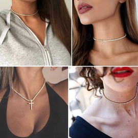 FindChic 3mm Tennis Chain Choker Necklace Jewellery for Women Girls 14 inches Gold Plated Cubic Zirconia Tennis Necklace…