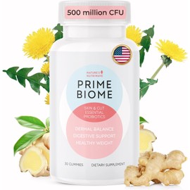Gomitas probióticas PrimeBiome: mezcla vegetal con inulina, melena de león, jengibre y más. Sin OGM ni estimulantes. Con certificación GMP. 30 gomitas, 1 mes de uso.