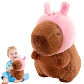 KSVFTB 25CM Capybara Plush,Snackles Capybara,Realistic Soft Capybara Stuffed Animal Doll,Capybara,Stuffed Animal,Little Rabbit Hat Capybara plush toy, Cute Plushie Pillow Gift for Kids Boys Girls