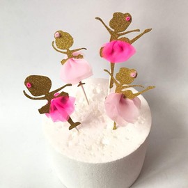 BESTOYARD 12PCS Gold Glitter Ballerina Dancing Girl Cupcake Toppers Picks for Wedding Bridal Shower Birthday Party Decoration