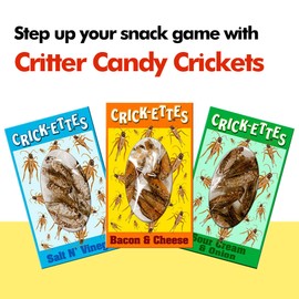 HotLix Crick-ettes Edible Bugs (6-Pack) | Salt n Vinegar, Bacon & Cheese, Sour Cream & Onion | Dried Crickets to Eat | Weird Snacks for Humans & Pets | Edible Crickets for Parties & Exotic Snacks