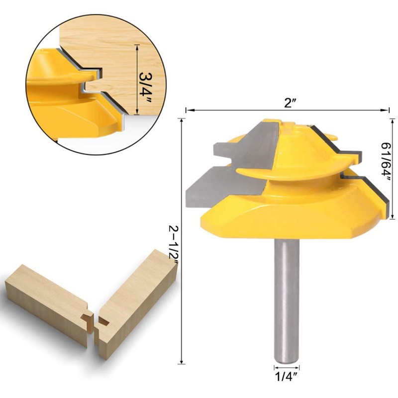 Lock Miter 45 Degree Joint Router Bits + 2Pcs Tongue