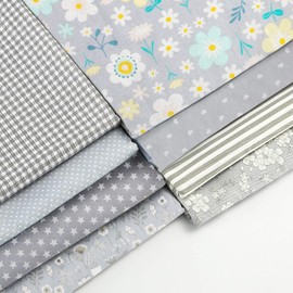 Aubliss 8pcs Fat Quarter Fabric Bundles 100% Cotton 20'' x 20''(50cm x 50cm) Quilting Cotton Craft Fabric Pre-Cut Squares Sheets for Patchwork Sewing Quilting Crafting(Grey Flower)