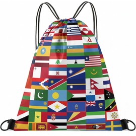Multicultural International Flags Soccer Drawstring Bag – Lightweight Water Resistant Gym Cinch Backpack, Sports Travel String Sackpack Souvenir Gift for Football Fans