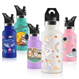 Vikastar Thermos Flask with Straw, Keeps Hot for 12 Hours, Cold for 24 Hours, Children's Thermos Flask, 350 ml, BPA-Free, Stainless Steel Drinking Bottle for Children, Schools, Cyclists, Gyms, Sports