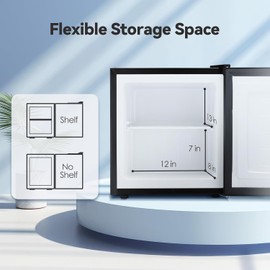 LHRIVER 1.1 Cu.ft Small Upright Freezer, Compact Mini Freezer with Removable Shelves, Adjustable Thermostat, Reversible Door Hinge, Quiet for Home/Dorm/Office/Kitchen, Black