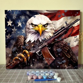 Tucocoo Bald Eagle Paint by Numbers for Adults Fierce Hawk Canvas Painting Beginner to Advanced Number Painting Kit Independence Day Decoration for Indoor Bedroom Office Outdoor 16x20inch No Framed