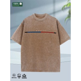 Men's Cotton Street Style T-Shirt 2025 Summer 5 Color Options Washed Fabric Oversized Fit Comfortable Round Neck All Year WearColor: Brown, Size: Xl