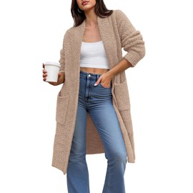 BTFBM Long Cardigans for Women Fall 2025 Long Sleeve Sweaters Open Front Oversized Casual Knit Outwear Winter Coats(Camel, Medium)