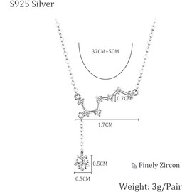 SJDOFU 925 Sterling Silver Necklace for Women Silver Star Pendant Necklace Crystal Big Dipper Pendant Necklace Minimalist Y Necklace Chain Ladies and Girls Jewellery (with Gift Box)