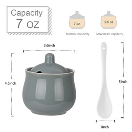 CHILDIKE Ceramic Sugar Bowl with Lid and Spoon, Grey Porcelain Sugar Salt Pepper Storage Jar, 8 Ounces