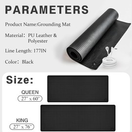 Grounding Mat for Bed, Grounding Sheets for Sleeping, Anti-Slip PU Leather Mattress Pad with Grounded Cord, 27" x 76", King