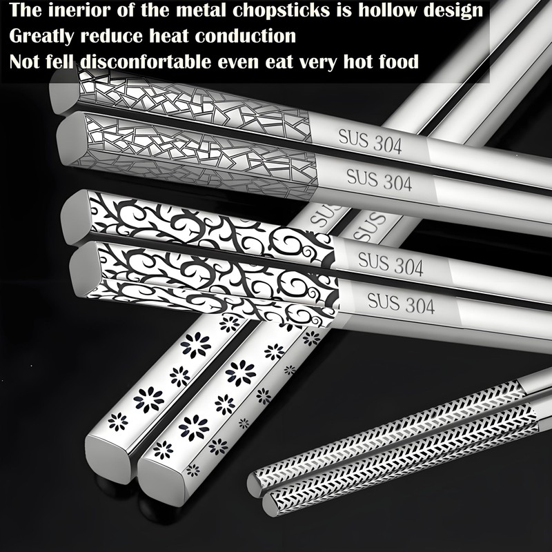 Stainless Steel Chopsticks 5 Pairs Metal Chopsticks Reusable Dishwasher Safe