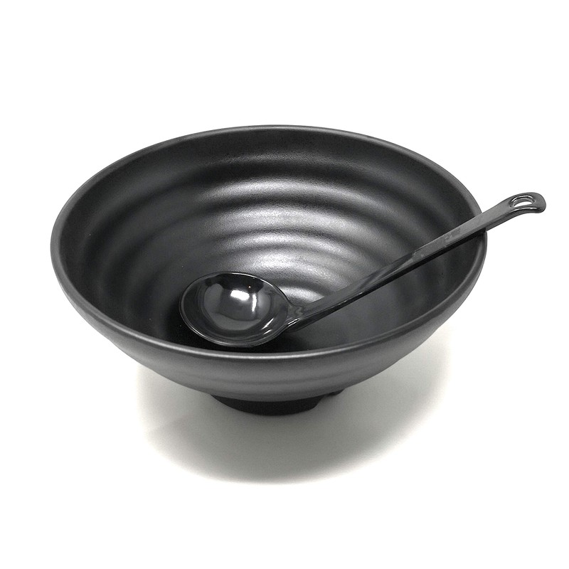 ASIAN HOME Black Melamine Japanese Long Handle Spoons for Ramen,