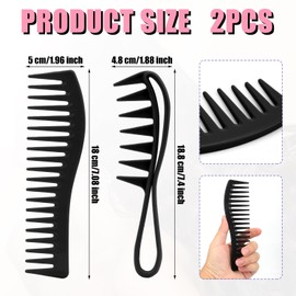 2pcs Wide Tooth Comb, Large Hair Detangling Comb Curl Comb for Men Women Hairdressing Anti-Static Hair Brush Styling Trimming Cutting Barber for Curly, Long, Thick, Wet Dry Hair (Black）
