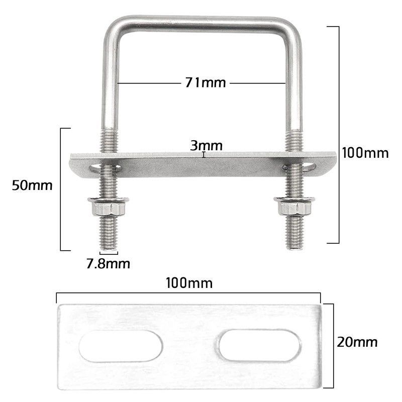 HOLAHOLA U Shackle Threaded M8 Shackle Bolt 100x71mm U Bolt