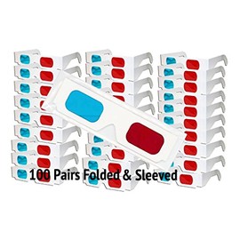 3D Red/Cyan Pro-Ana (TM) Anaglyph Cardboard Glasses - 100 Pair Folded - White Frame