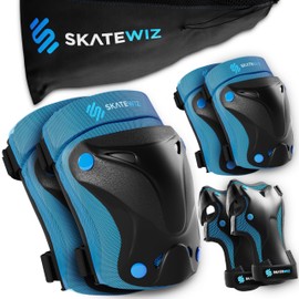 Skatewiz Protect-1 Children's Protector Set with Infinity Velcro Closure, Inline Knee Pads Children, 6-Piece Protector Set for Children and Adults, Ideal Fit thanks to Large Protective Padding with High Damping Values, blue, XS