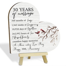 30th Wedding Anniversary Heart Shaped Wood Table Sign for Parents Anniversary Presents Wood Plaque with Wood Stand for Home Room Decor 30th Anniversary Decorations Gifts for For Couples Parents - L933