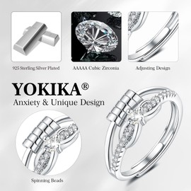 925 Sterling Silver Anxiety Rings for Women Adjustable Silver Infinity Rings Stackable Cubic Zirconia Fidget Ring for Girls Kids Adhd Gifts