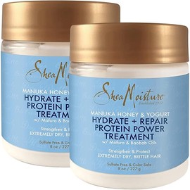 SheaMoisture Hair Mask - Manuka Honey & Yogurt, Hydrate + Repair Protein Power Treatment, Hair Treatment for Dry, Damaged Hair Care with Organic Shea Butter & Castor Oil for Hair, 8 Oz (Pack of 2)