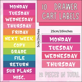 12 Pieces Rolling Storage Cart Labels 10 Drawer Rolling Storage Cart Label Colorful Classroom Decor for Teacher Office School Classroom Organization