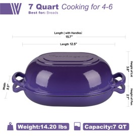 VORRINGARD Enameled Cast Iron Sourdough Bread Oven, Dutch Oven, Loaf Cast Iron Bread Pan for Homemade Bread Baking, Meatloaf Pan with Lid, 7QT, Purple