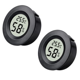 Hygrometer Thermometer Fathers Day Dad Gifts Round LCD Digital Round Temperature Humidity Meter Monitor Gauge for Greenhouse Dehumidifiers Humidifiers Basement Babyroom Home Office (2Pcs Black)