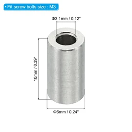 PATIKIL M3 Stainless Steel Spacers, 5 Pcs Metal Spacer Stainless Steel 3.1mm ID x 6mm OD X10mm L Stainless Steel Spacers Screw Standoff Round for 1/8 Inch or M3 Screw Bolts