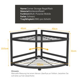 HUIJIN 2 Tier 90°Corner Shelf for Kitchen - Space-Saving Spice Rack, Pot & Pan Organizer, Under Sink Storage - Sturdy Iron Tiered Shelves RA07 [H30/W40]