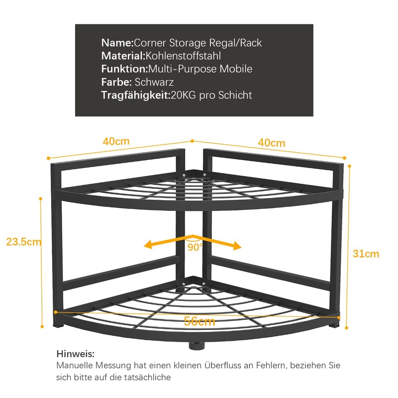 HUIJIN 2 Tier 90°Corner Shelf for Kitchen - Space-Saving Spice