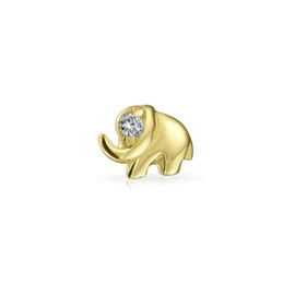 Tiny CZ Accent Zoo Animal Lucky Elephant Real Yellow 14K Gold 1 Piece Cartilage Stud Earring Ear Lobe Piercing For Women Teen Screw back