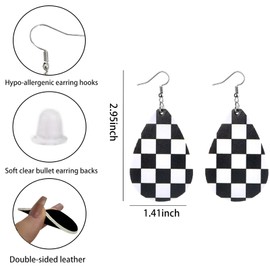 BOFILL Checkerboard Earrings for Women Checkered Chess Board Flag Leather Teardrop Cute Accessories Dangle Lightweight Funny Gifts
