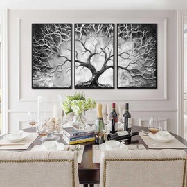 CGXART Large Framed Wall Art Bedroom - Tree Pictures Wall Decor - 3 Piece Abstract Wall Art with Black Frame Ready to Hang Size 24" x 36" x 3 Panels