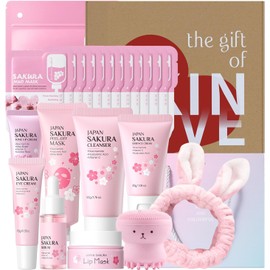 Set de Regalo Sakura para Cuidado Facial BeauBase, 22 Piezas con Mascarilla de Barro, Crema de Ojos, Mascarilla Labial, Hidratante para Mujer y Niñas, Piel Suave