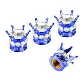 Crown Tire Valve Stem Caps, 4Pcs Handmade Bling Rhinestone Car Stem Air Caps Cover, Dustproof Tire Valve Caps for Bike Motorcycle Wheels, Auto Exterior Accessories for Girl Women (Blue/Silver)
