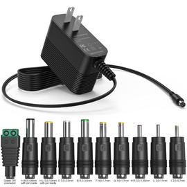 12V 2A Power Supply 12 Volt AC Adapter with 10 Interchangeable Jacks, DC 12V Power Cord Replacement Universal 12V Charger for LED Strip Light for CCTV Camera for BT Speaker for GPS, Webcam, Router