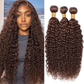 Dokksiiia #4 Kinky Curly Bundles Dark Brown Human Hair Bundles Color 4 Chocolate Brown Curly Wave Hair Extensions 20 22 24 Inch Double Weft Brazilian Remy Sew In Weave Extensions