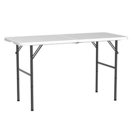 4 FT Folding Table, Plastic Portable Tables for Dining Parties Card Picnic Camping, Granite White