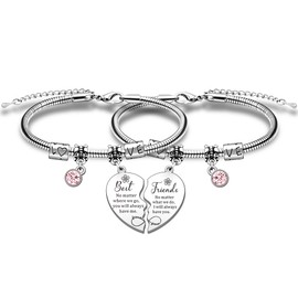 HULALA Charm Best Friend Bracelets For 2 Women Girls Birthday Christmas Gifts No Matter Where We Are Matching Heart Jewellery