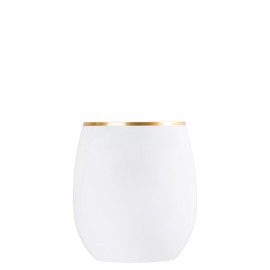 EcoQuality 12 oz White Plastic Stemless Wine Glasses with Gold Rim, Disposable Unbreakable Shatterproof Elegant and Reusable Wine Tumbler for Parties, Weddings, Ideal for Indoor or Outdoor Events (6)