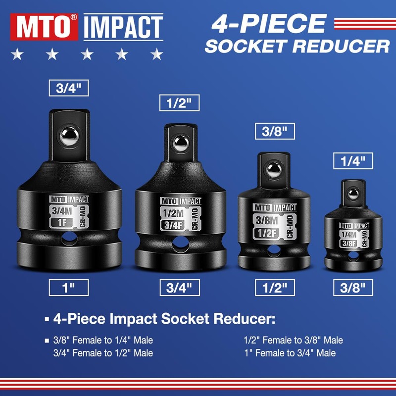 MTO 8-Piece Impact Socket Adapter & Reducer Set, 1/4", 3/8",