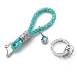 MORSUNBELA Key Ring with Glitter Rhinestone Car Key Ring Pendant Car Key Crystal Key Ring Women, blue