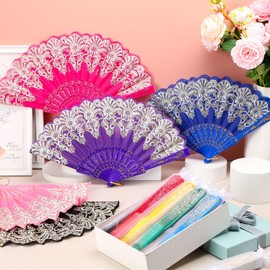 Geetery Geetery 50 Pcs Floral Folding Fan Chinese Style Silk Fabric Folding Hand Fan Vintage Flower Patterns Handheld for Wedding Party Favors Home(Fresh Colors)