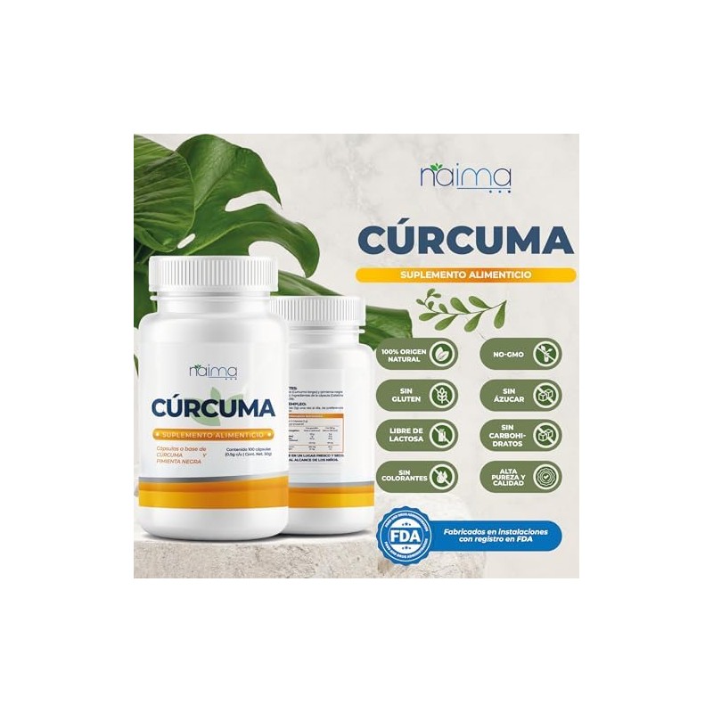 NAIMA Pack de 2 Frascos de Cúrcuma con Pimienta Negra,