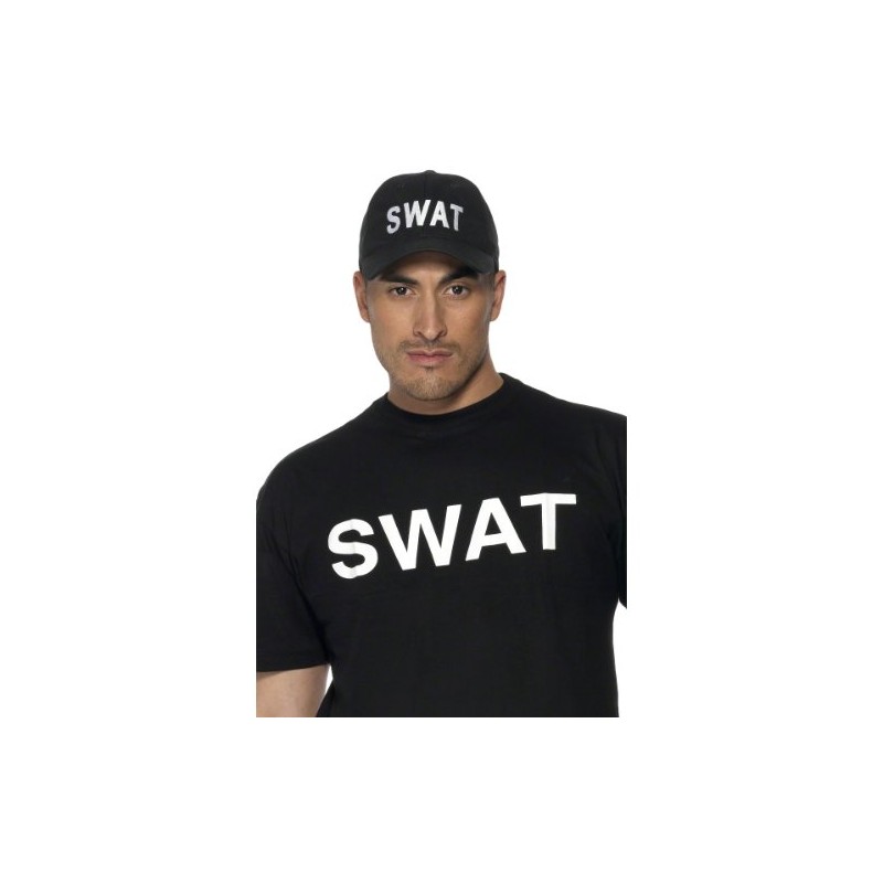Smiffys SWAT Baseball Cap, Black with Embroidery, Cops & Robbers
