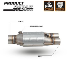 M-AUTO Weld-on Exhaust Pipe Universal Catalytic Converter OBD-II/EPA Stainless Steel 2 Inch Inlet/ 2.25 Inch Outlet Diameter, 15.25 Inch Overall Length Direct-Fit (EPA Compliant)